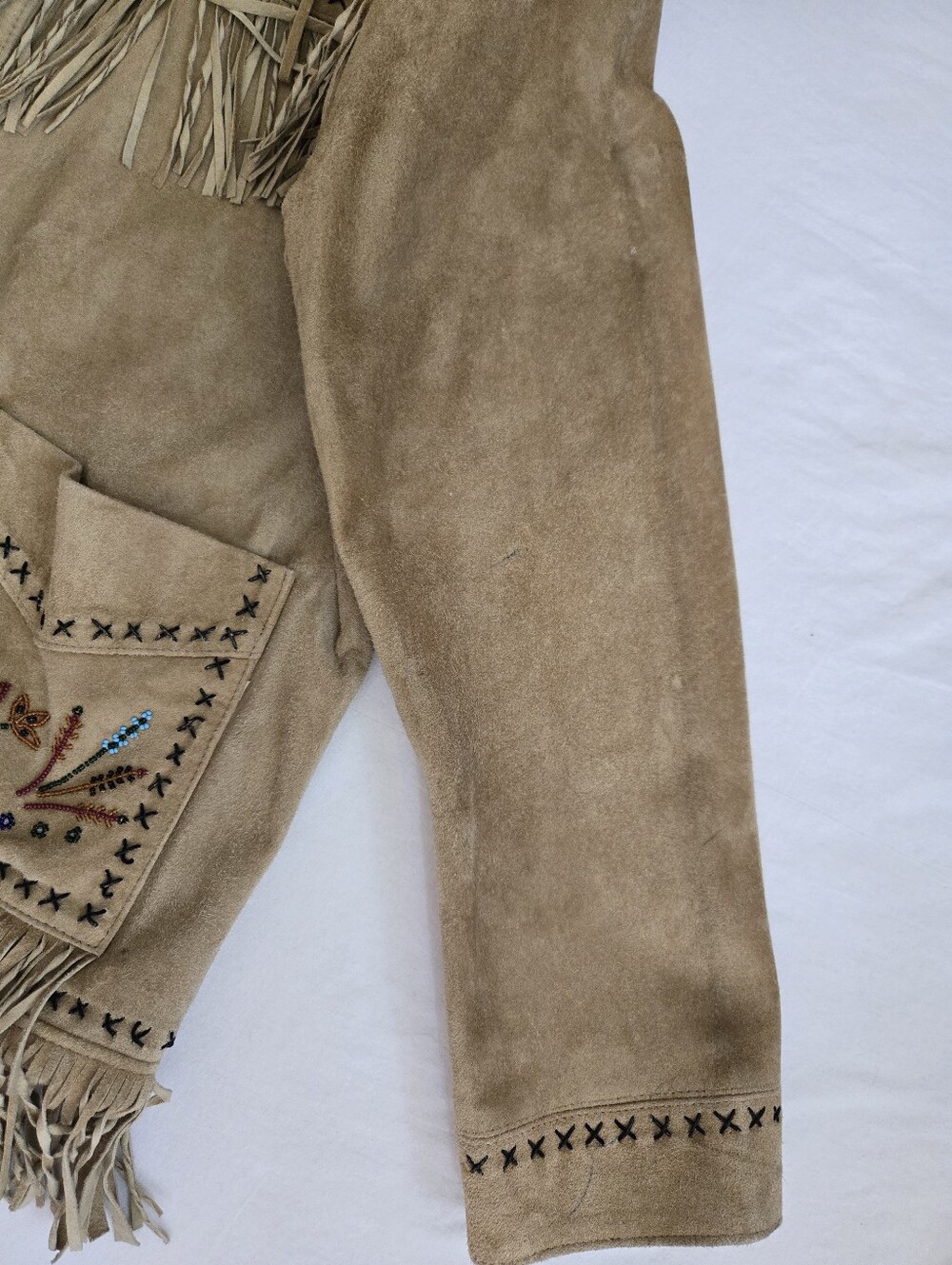 Vintage Double D Ranch Fringe Suede Leather Jacket Beaded Embroidery Western L - Picture 14 of 16